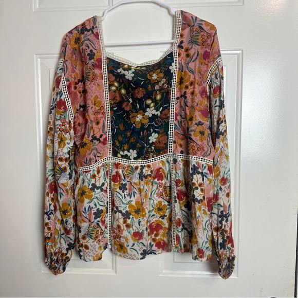 Maeve Anthropologie square neck floral blouse Large - Picture 5 of 6